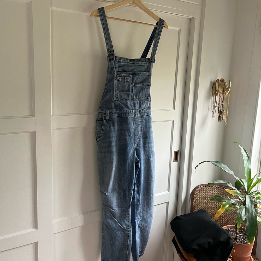 Free People Washed Denim Overalls Blue Tapered Leg Jean